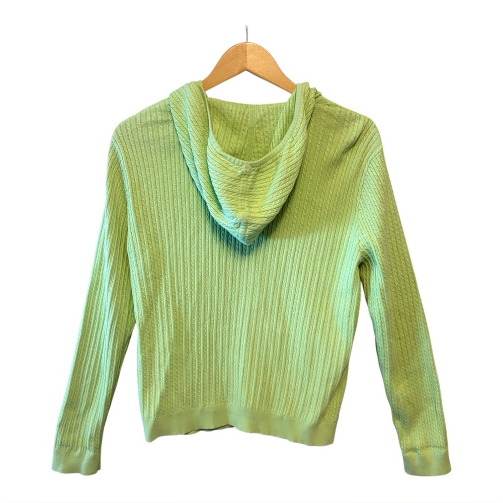 Lauren Ralph Lauren Lime Green Cable Knit Zip-Up Hooded Cardigan Sweater size XL - Picture 8 of 10